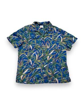 J. Crew Blue Bamboo Hawaiian Shirt Short Sleeve Button Down Cotton Men’s Size XL
